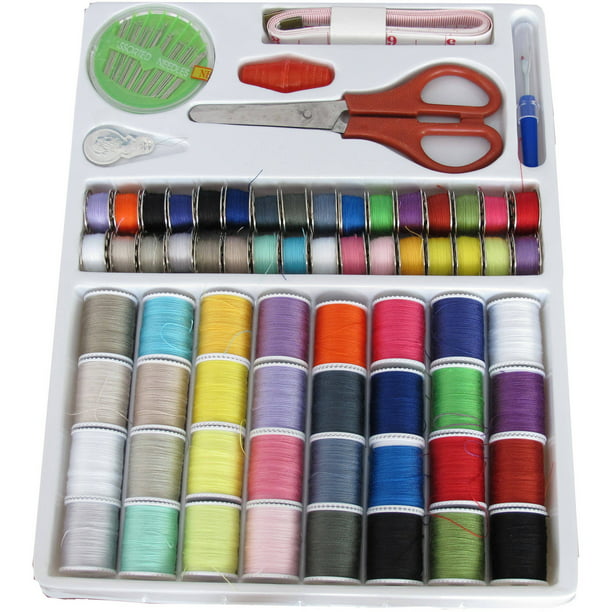 Prewound Bobbin Thread Plastic for Embroidery and Sewing Machine Polyester Thread 53Pcs Bobbins Sewing Threads Kit Thread DIY Sewing Supplies Organizer Filled with Scissors Tape Measure Needles